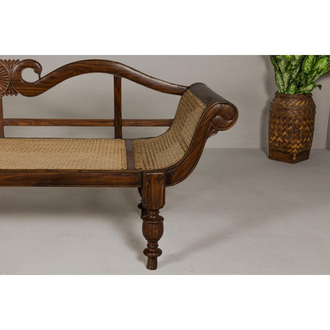British Colonial Carved and Cane Settee with Swan Neck Back and Scrolling Arms-YN8021-6. Asian & Chinese Furniture, Art, Antiques, Vintage Home Décor for sale at FEA Home