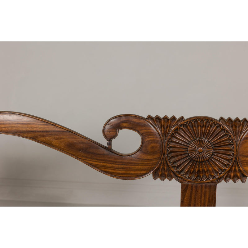 British Colonial Carved and Cane Settee with Swan Neck Back and Scrolling Arms-YN8021-8. Asian & Chinese Furniture, Art, Antiques, Vintage Home Décor for sale at FEA Home
