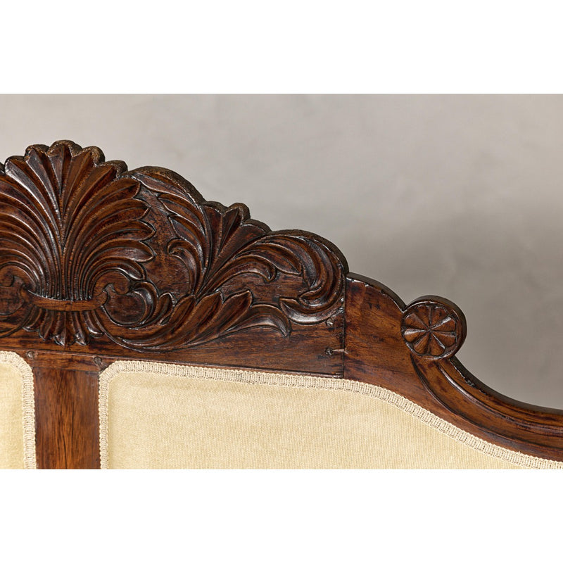 Dutch Colonial Wooden Settee with Carved Crest and Out-Scrolling Arms-YN8022-12. Asian & Chinese Furniture, Art, Antiques, Vintage Home Décor for sale at FEA Home