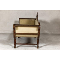 Dutch Colonial Wooden Settee with Carved Crest and Out-Scrolling Arms