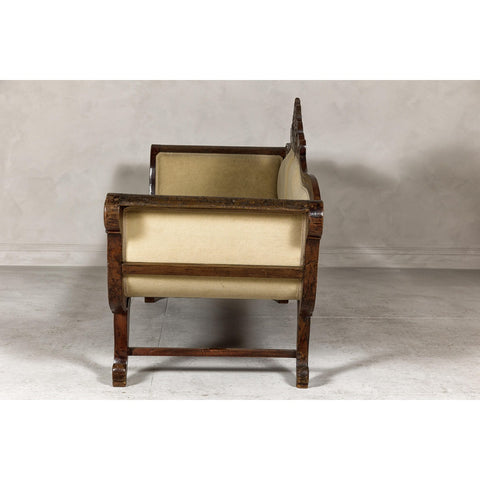 Dutch Colonial Wooden Settee with Carved Crest and Out-Scrolling Arms-YN8022-15. Asian & Chinese Furniture, Art, Antiques, Vintage Home Décor for sale at FEA Home