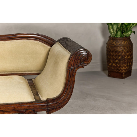 Dutch Colonial Wooden Settee with Carved Crest and Out-Scrolling Arms-YN8022-6. Asian & Chinese Furniture, Art, Antiques, Vintage Home Décor for sale at FEA Home