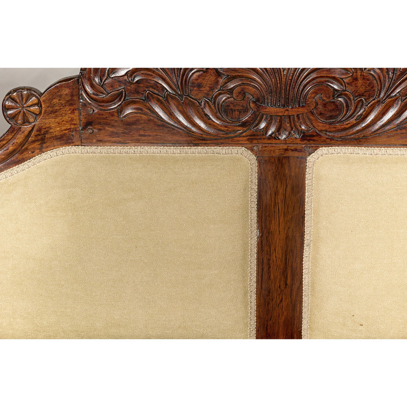 Dutch Colonial Wooden Settee with Carved Crest and Out-Scrolling Arms-YN8022-9. Asian & Chinese Furniture, Art, Antiques, Vintage Home Décor for sale at FEA Home