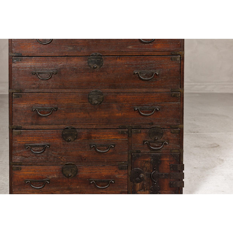 Two-Piece Tansu Cabinet with Sliding Doors and Eleven Drawers-YN8028-5. Asian & Chinese Furniture, Art, Antiques, Vintage Home Décor for sale at FEA Home
