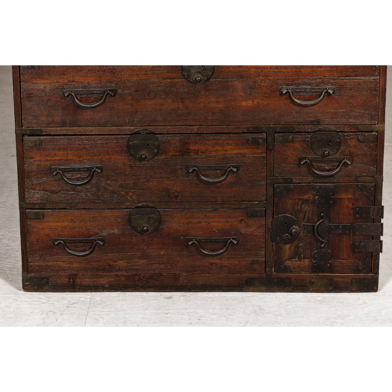 Two-Piece Tansu Cabinet with Sliding Doors and Eleven Drawers-YN8028-6. Asian & Chinese Furniture, Art, Antiques, Vintage Home Décor for sale at FEA Home