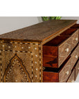Anglo-Indian Style Mango Wood Dresser with Eight Drawers and Floral Bone Inlay-12. Asian & Chinese Furniture, Art, Antiques, Vintage Home Décor for sale at FEA Home