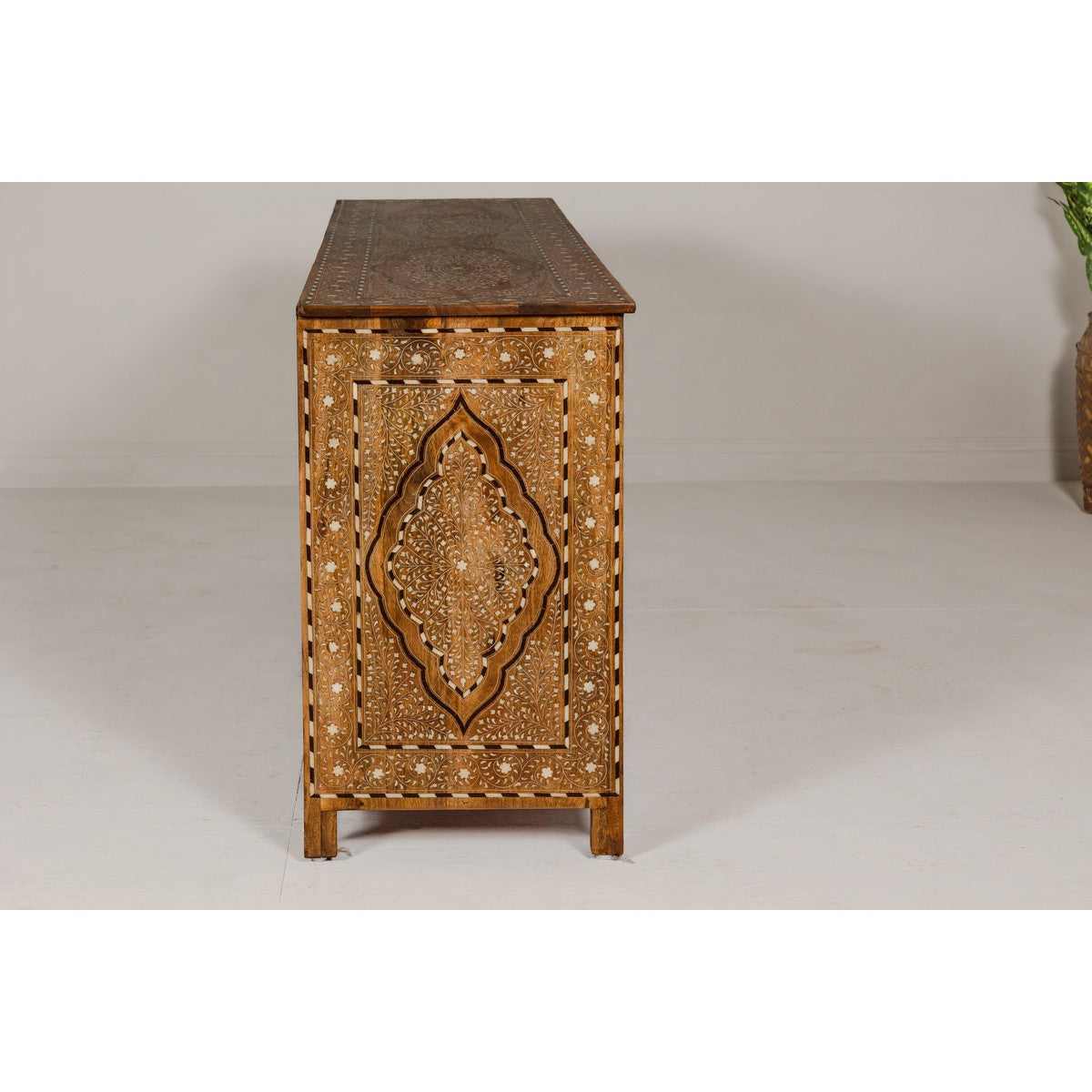 Anglo-Indian Style Mango Wood Dresser with Eight Drawers and Floral Bone Inlay-14. Asian & Chinese Furniture, Art, Antiques, Vintage Home Décor for sale at FEA Home