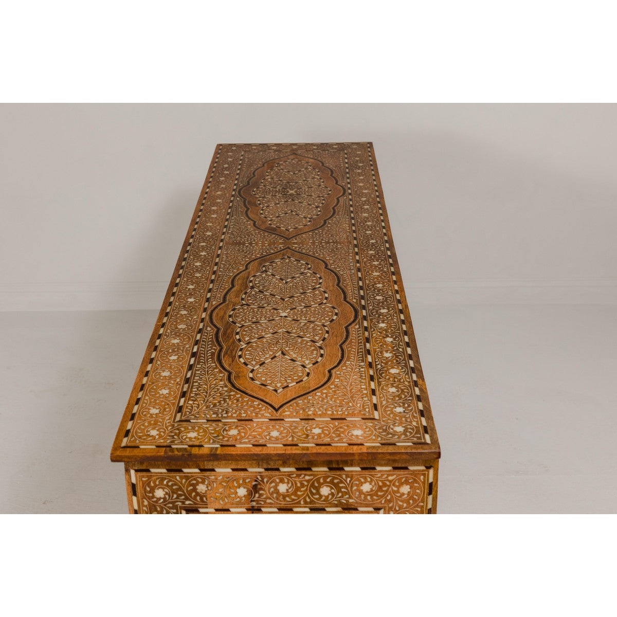 Anglo-Indian Style Mango Wood Dresser with Eight Drawers and Floral Bone Inlay-19. Asian & Chinese Furniture, Art, Antiques, Vintage Home Décor for sale at FEA Home