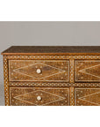 Anglo-Indian Style Mango Wood Dresser with Eight Drawers and Floral Bone Inlay-4. Asian & Chinese Furniture, Art, Antiques, Vintage Home Décor for sale at FEA Home