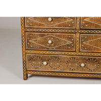 Anglo-Indian Style Mango Wood Dresser with Eight Drawers and Floral Bone Inlay