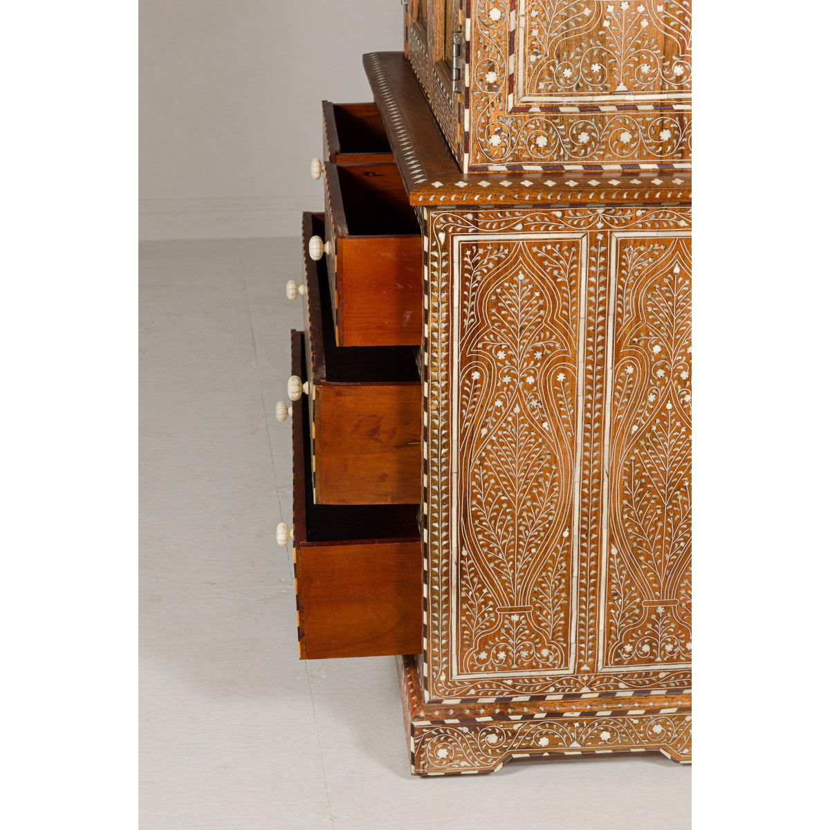 Anglo Style Buffet à Deux-Corps with Abundant Floral Themed Bone Inlay-17. Asian & Chinese Furniture, Art, Antiques, Vintage Home Décor for sale at FEA Home