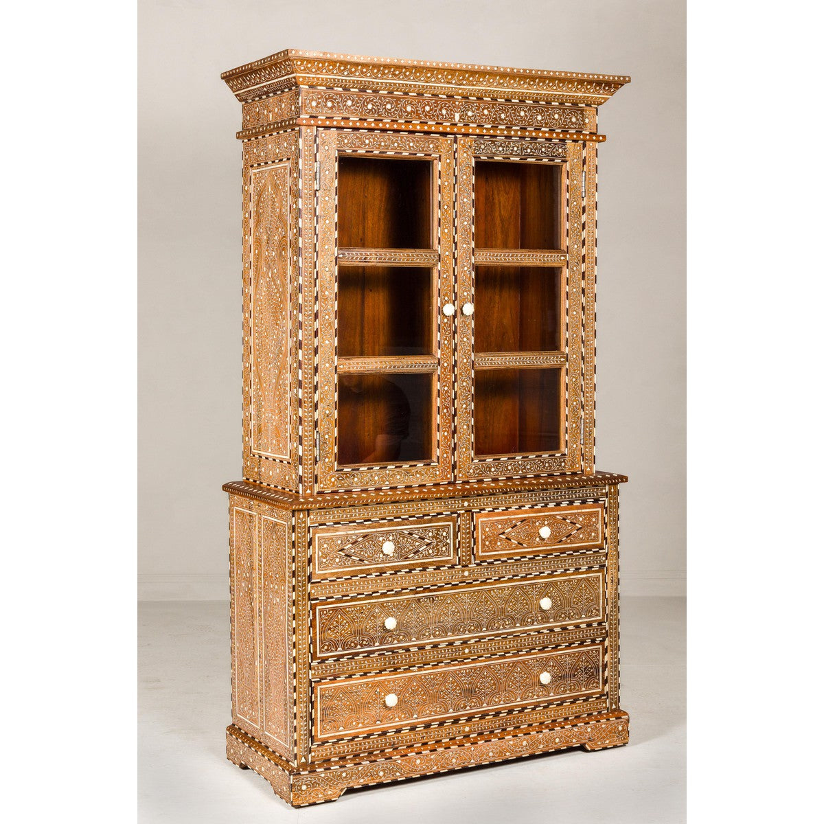 Anglo Style Buffet à Deux-Corps with Abundant Floral Themed Bone Inlay-3. Asian & Chinese Furniture, Art, Antiques, Vintage Home Décor for sale at FEA Home