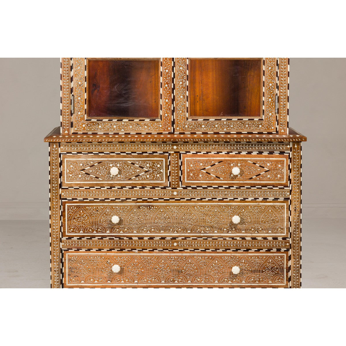 Anglo Style Buffet à Deux-Corps with Abundant Floral Themed Bone Inlay-6. Asian & Chinese Furniture, Art, Antiques, Vintage Home Décor for sale at FEA Home