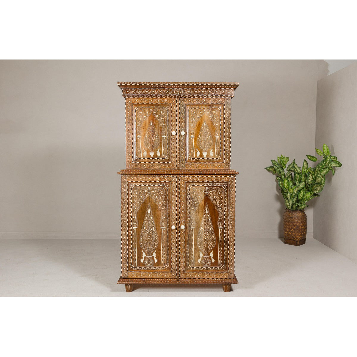 Anglo Style Buffet à Deux-Corps with Floral and Bird Bone Inlay-2. Asian & Chinese Furniture, Art, Antiques, Vintage Home Décor for sale at FEA Home