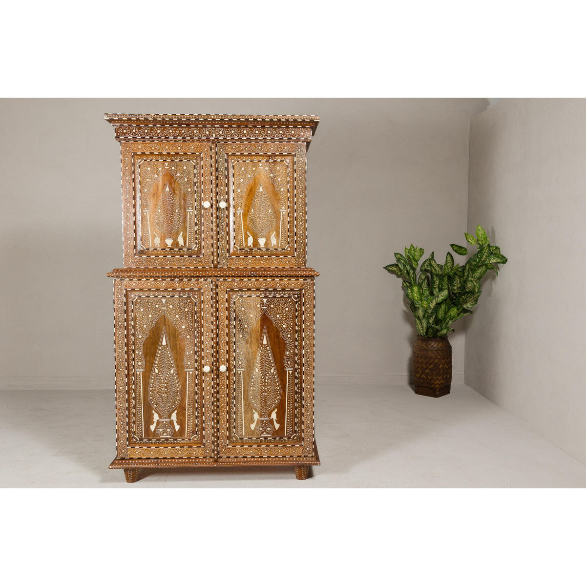Anglo Style Buffet à Deux-Corps with Floral and Bird Bone Inlay-4. Asian & Chinese Furniture, Art, Antiques, Vintage Home Décor for sale at FEA Home