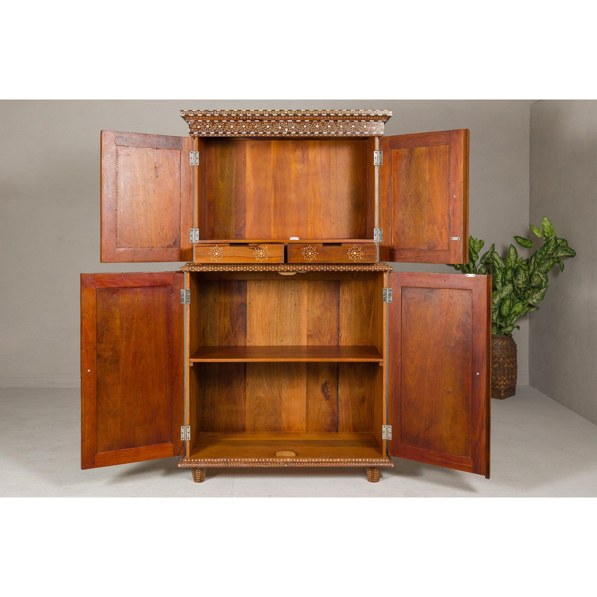 Anglo Style Buffet à Deux-Corps with Floral and Bird Bone Inlay-9. Asian & Chinese Furniture, Art, Antiques, Vintage Home Décor for sale at FEA Home