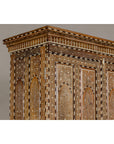 Anglo Indian Style Mango Wood Tall Cabinet with Floral Themed Bone Inlaid Décor-13. Asian & Chinese Furniture, Art, Antiques, Vintage Home Décor for sale at FEA Home