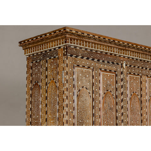 Anglo Indian Style Mango Woo Tall Cabinet with Floral Themed Bone Inlaid Décor-YN8036-13. Asian & Chinese Furniture, Art, Antiques, Vintage Home Décor for sale at FEA Home