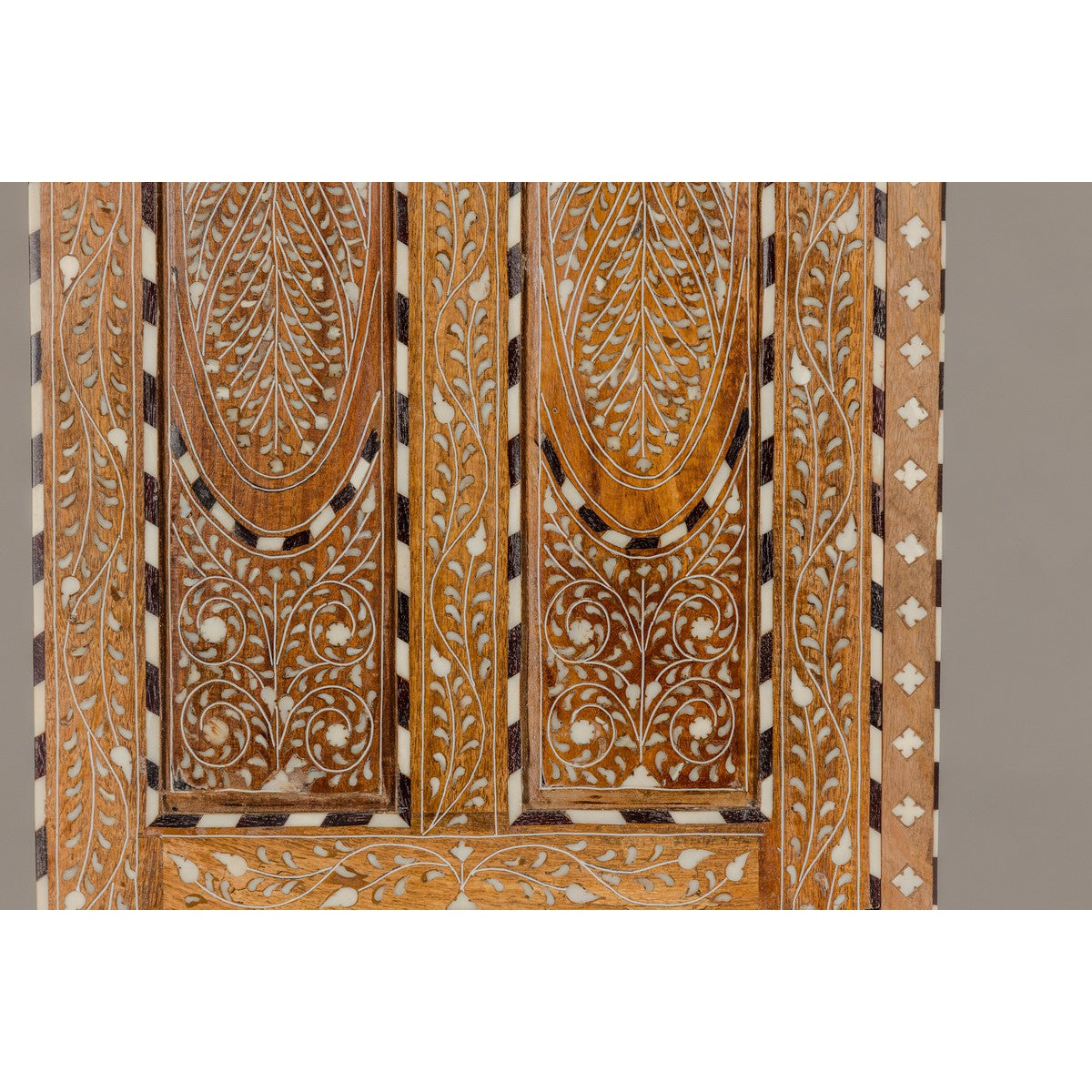 Anglo Indian Style Mango Wood Tall Cabinet with Floral Themed Bone Inlaid Décor-17. Asian & Chinese Furniture, Art, Antiques, Vintage Home Décor for sale at FEA Home