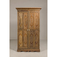 Anglo Indian Style Mango Woo Tall Cabinet with Floral Themed Bone Inlaid Décor