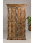 Anglo Indian Style Mango Wood Tall Cabinet with Floral Themed Bone Inlaid Décor-3. Asian & Chinese Furniture, Art, Antiques, Vintage Home Décor for sale at FEA Home