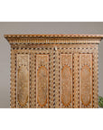 Anglo Indian Style Mango Wood Tall Cabinet with Floral Themed Bone Inlaid Décor-4. Asian & Chinese Furniture, Art, Antiques, Vintage Home Décor for sale at FEA Home