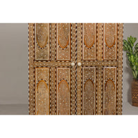 Anglo Indian Style Mango Woo Tall Cabinet with Floral Themed Bone Inlaid Décor