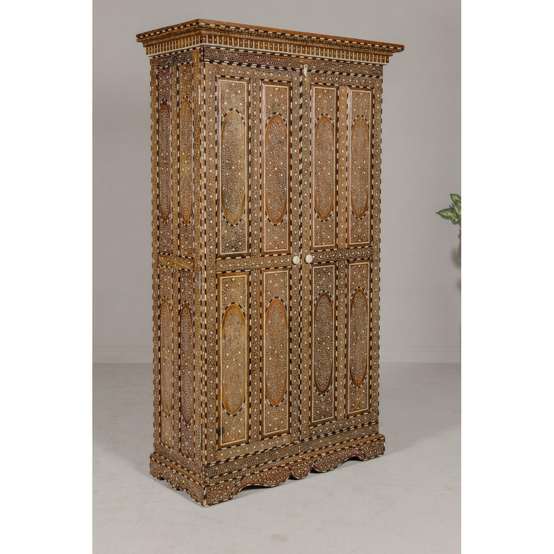 Anglo Indian Style Mango Woo Tall Cabinet with Floral Themed Bone Inlaid Décor-YN8036-9. Asian & Chinese Furniture, Art, Antiques, Vintage Home Décor for sale at FEA Home