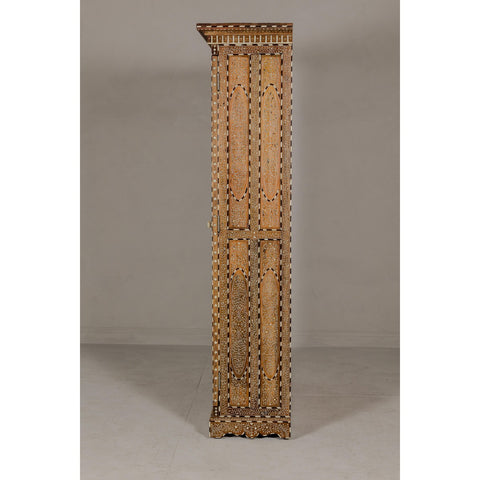 Anglo-Indian Style Mango Wood Tall Armoire with Floral Themed Bone Inlay-YN8037-18. Asian & Chinese Furniture, Art, Antiques, Vintage Home Décor for sale at FEA Home