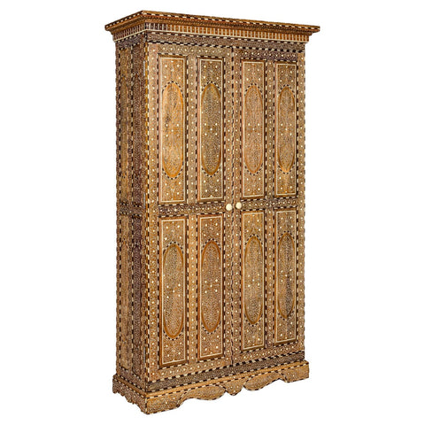 Anglo-Indian Style Mango Wood Tall Armoire with Floral Themed Bone Inlay-YN8037-1. Asian & Chinese Furniture, Art, Antiques, Vintage Home Décor for sale at FEA Home