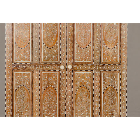 Anglo-Indian Style Mango Wood Tall Armoire with Floral Themed Bone Inlay-YN8037-4. Asian & Chinese Furniture, Art, Antiques, Vintage Home Décor for sale at FEA Home