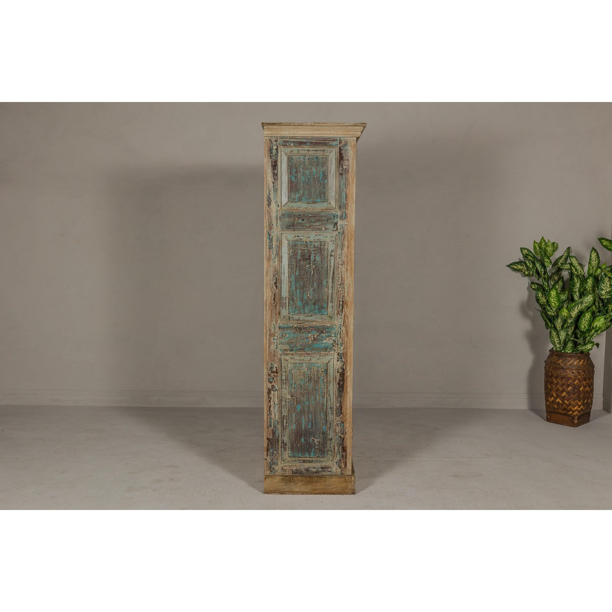 Reclaimed Wood Almirah Armoire with Weathered Green Patina and Three Shelves-17. Asian & Chinese Furniture, Art, Antiques, Vintage Home Décor for sale at FEA Home