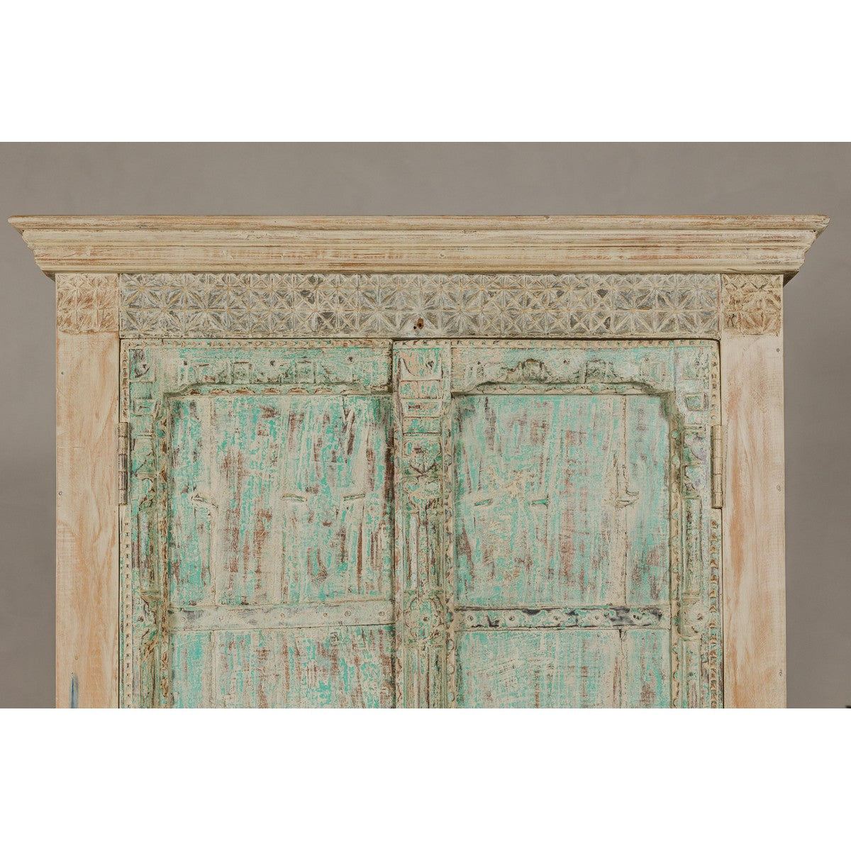 Reclaimed Wood Almirah Armoire with Weathered Green Patina and Three Shelves-5. Asian & Chinese Furniture, Art, Antiques, Vintage Home Décor for sale at FEA Home