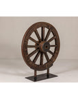 Large Wood and Metal Cart Wheel on Custom Base-2. Asian & Chinese Furniture, Art, Antiques, Vintage Home Décor for sale at FEA Home