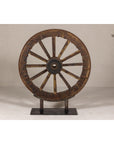 Large Wood and Metal Cart Wheel on Custom Base-11. Asian & Chinese Furniture, Art, Antiques, Vintage Home Décor for sale at FEA Home
