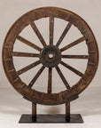 Large Wood and Metal Cart Wheel on Custom Base-1. Asian & Chinese Furniture, Art, Antiques, Vintage Home Décor for sale at FEA Home
