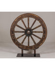 Antique Mounted Wood and Metal Wheel Welded to a Custom Metal Base-12. Asian & Chinese Furniture, Art, Antiques, Vintage Home Décor for sale at FEA Home