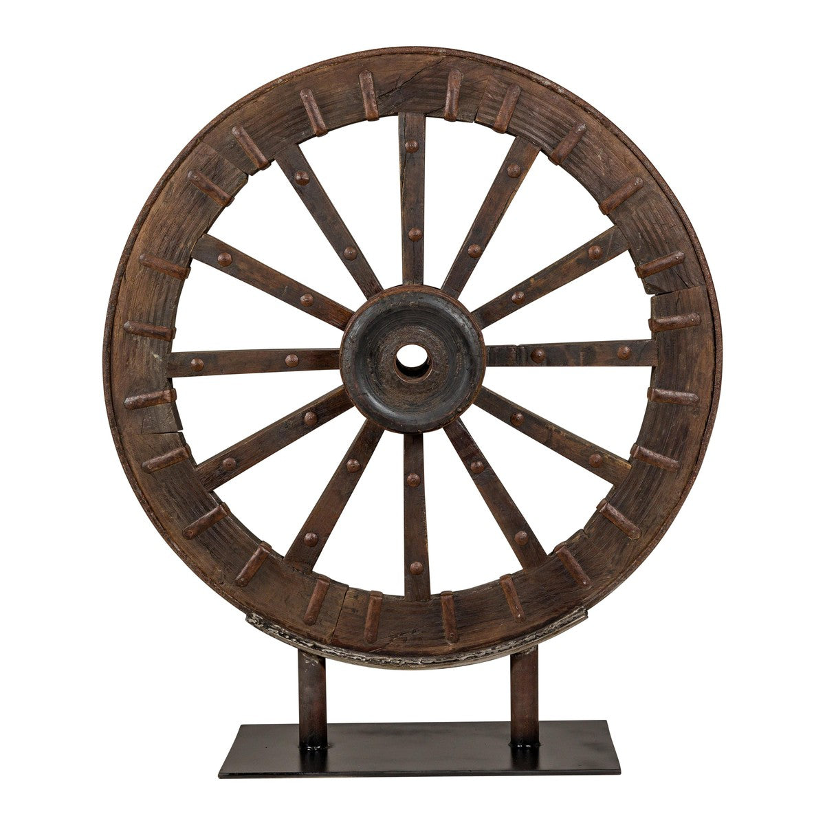 Antique Mounted Wood and Metal Wheel Welded to a Custom Metal Base-14. Asian & Chinese Furniture, Art, Antiques, Vintage Home Décor for sale at FEA Home