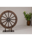 Antique Mounted Wood and Metal Wheel Welded to a Custom Metal Base-3. Asian & Chinese Furniture, Art, Antiques, Vintage Home Décor for sale at FEA Home