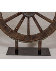 Antique Mounted Wood and Metal Wheel Welded to a Custom Metal Base-7. Asian & Chinese Furniture, Art, Antiques, Vintage Home Décor for sale at FEA Home