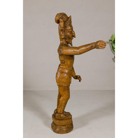 Large Antique Indian Carved Wood Mogul Standing Figure with Extended Arms-YN8043-10. Asian & Chinese Furniture, Art, Antiques, Vintage Home Décor for sale at FEA Home