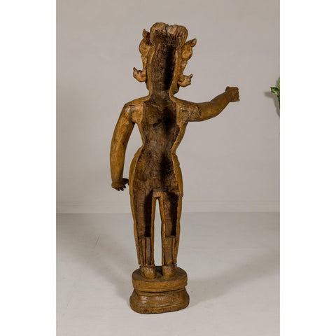 Large Antique Indian Carved Wood Mogul Standing Figure with Extended Arms-YN8043-11. Asian & Chinese Furniture, Art, Antiques, Vintage Home Décor for sale at FEA Home