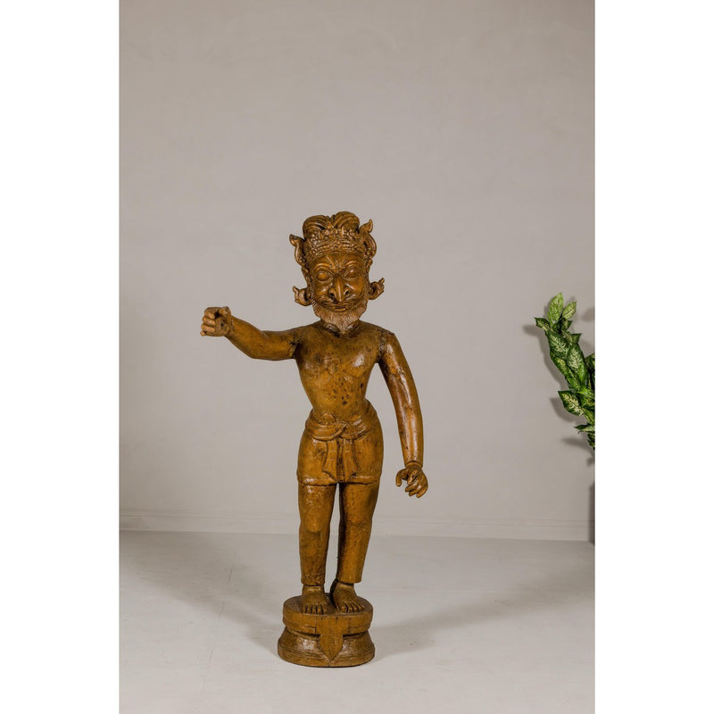 Large Antique Indian Carved Wood Mogul Standing Figure with Extended Arms-YN8043-2. Asian & Chinese Furniture, Art, Antiques, Vintage Home Décor for sale at FEA Home