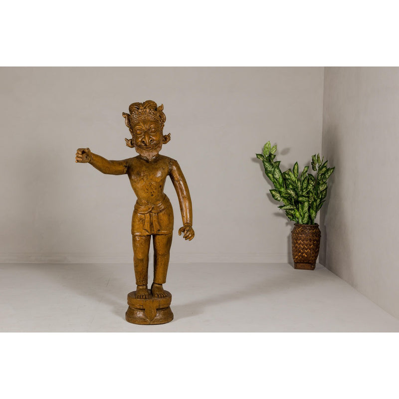 Large Antique Indian Carved Wood Mogul Standing Figure with Extended Arms-YN8043-3. Asian & Chinese Furniture, Art, Antiques, Vintage Home Décor for sale at FEA Home