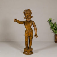 Large Antique Indian Carved Wood Mogul Standing Figure with Extended Arms