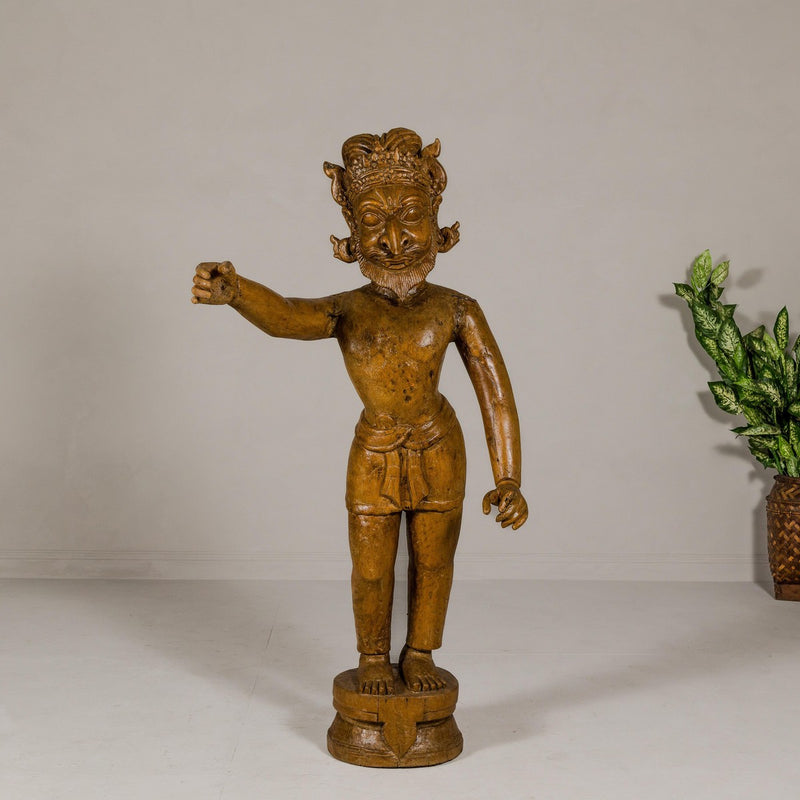 Large Antique Indian Carved Wood Mogul Standing Figure with Extended Arms-YN8043-4. Asian & Chinese Furniture, Art, Antiques, Vintage Home Décor for sale at FEA Home
