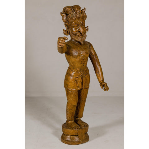 Large Antique Indian Carved Wood Mogul Standing Figure with Extended Arms-YN8043-9. Asian & Chinese Furniture, Art, Antiques, Vintage Home Décor for sale at FEA Home