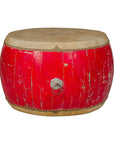 Red Lacquered Qing Dynasty Opera Drum End Table with Hide Top and Brass Studs-11. Asian & Chinese Furniture, Art, Antiques, Vintage Home Décor for sale at FEA Home