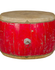 Red Lacquered Qing Dynasty Opera Drum End Table with Hide Top and Brass Studs-1. Asian & Chinese Furniture, Art, Antiques, Vintage Home Décor for sale at FEA Home