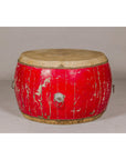 Red Lacquered Qing Dynasty Opera Drum End Table with Hide Top and Brass Studs-3. Asian & Chinese Furniture, Art, Antiques, Vintage Home Décor for sale at FEA Home